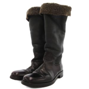 ロングブーツ ボア シボ革 レザー 36 黒 ブラック /JS GY62