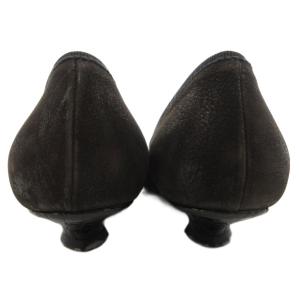 PRADA パンプス ローヒール ポインテッドトゥ ビジュー 型押しレザー スエード 37 茶 ブラウン 黒 ブラック