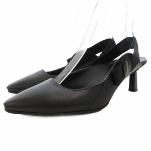 Salvatore Ferragamo ヴァラ リボン パンプス ヒールサンダル ポインテッドトゥ バックスリング ロゴ レザー 7 黒 ブラック