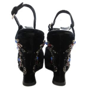 PRADA ベロア ウエッジソールサンダル ビジュー 37.5 ブラック