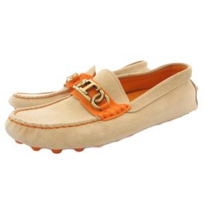 ゴンミーニ ドライビングシューズ モカシン 35 ゴールド金具 ベージュ オレンジ /GV GY62