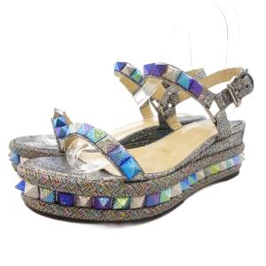 カタクロウ CATACLOU スタッズサンダル 厚底 ウエッジソール ストラップ 34 ラメ マルチカラー