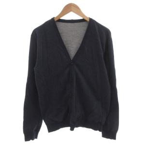 ラムレザー エルボーパッチ スウェット Vネック カーディガン 44 紺 ネイビー /FF GY62
