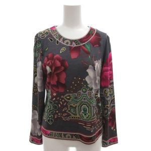 カットソー シルク混 長袖 38 グレー 花柄 ボタニカル柄 ペイズリー柄 総柄 /FF GY62