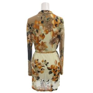 LEONARD シャツ ブラウス ベルト付 長袖 40 オレンジ ベージュ 黒 ブラック 総柄 花柄 /FF GY62