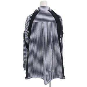 sacai フリルシャツ シアー切替 ストライプ 長袖 2 白 ホワイト 青 ブルー /FF GY62