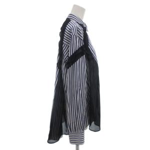 sacai フリルシャツ シアー切替 ストライプ 長袖 2 白 ホワイト 青 ブルー /FF GY62