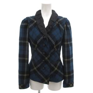 ジャケット ブレザー デザインボタン ウール 36 青 ブルー チェック /FF GY62