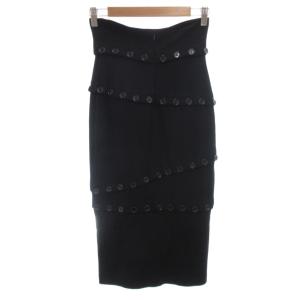 DOLCE&GABBANA ペンシルスカート タイト ウール 40 黒 ブラック ティアード ボタンデザイン ニット ミディ丈 /FF