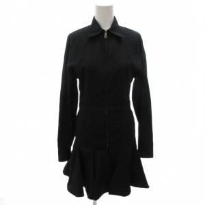 23年 ジップアップ ワンピース ひざ丈 38 黒 ブラック 裾フレア /FF GY62