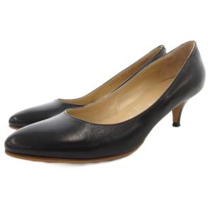 パンプス ヒール ラウンドトゥ レザー 本革 38.5 黒 ブラック /GV GY62