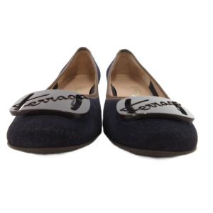 Salvatore Ferragamo MY FERRAGAMO チャンキーヒールパンプス レザー 本革 バックル 6 紺 ネイビー /JS GY62