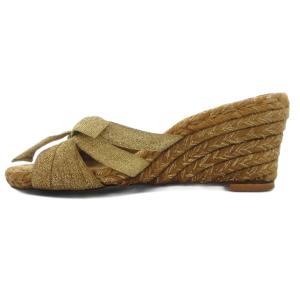 Christian Louboutin ウェッジソールミュール エスパドリーユ ウェッジソール 24cm リボン ゴールドカラー /GV GY62