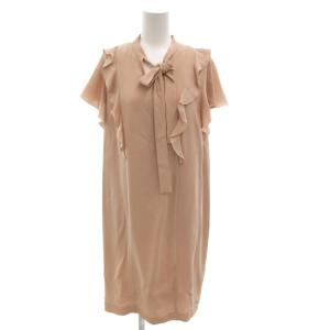 シフォンワンピース 半袖 ロング 38 ピンク リボンタイ フリルスリーブ /FF GY62