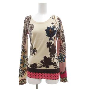 カシシルニット カットソー ペイズリー柄 カシミヤ シルク 長袖 42 ピンク ベージュ /JS GY62