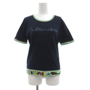 FASHION ニット カットソー 半袖 ラインストーン 絹 シルク M 紺 ネイビー /JS GY62