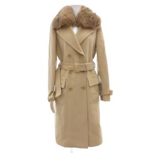 トレンチコート ロング 襟フォックスファー メルトン アンゴラ カシミヤ混 2 ベージュ 茶 ブラウン