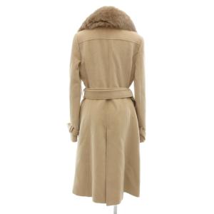 Harrods トレンチコート ロング 襟フォックスファー メルトン アンゴラ カシミヤ混 2 ベージュ 茶 ブラウン