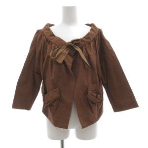 ボレロ カーディガン チェック柄 リボン シャーリング 40 茶 ブラウン /JS GY62