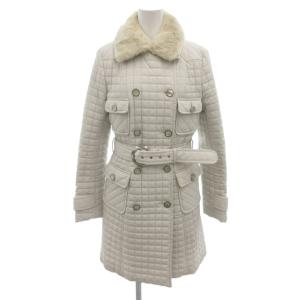 ラビットファーコート キルティング ひざ丈 42 白 ホワイト ライナー付き /FF GY62