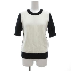 美品 白タグ リブニット カットソー 半袖 ボーダー M 茶 ブラウン 黒 ブラック 白 ホワイト /JS
