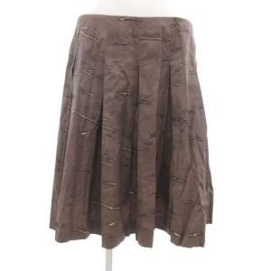 フレアスカート ひざ丈 総柄 プリーツ 42 茶 ブラウン /JS GY62