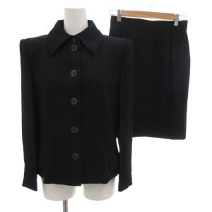 セットアップ フォーマル スカートスーツ ジャケット ウール ひざ丈 40 黒 ブラック /FF GY62