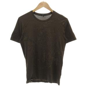 プリント Tシャツ カットソー 半袖 S 総柄 コットン 茶 ブラウン /GV GY62