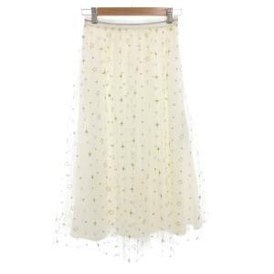 フレアスカート ロング 0 白 ホワイト 星柄 レース /FF GY62