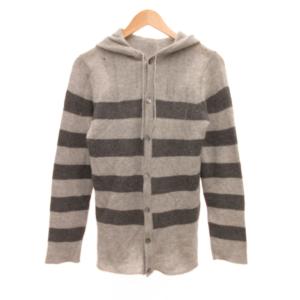 カーディガン ニット スカル刺繍 ボーダー カシミヤ M グレー /JS GY62