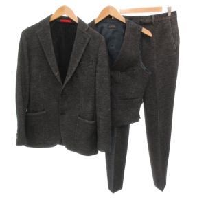 スリーピーススーツ セットアップ ジャケット パンツ ベスト ウール 46 グレー ノッチドラペル /FF