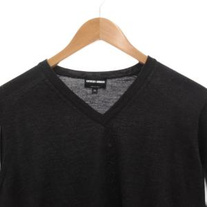 GIORGIO ARMANI ニット セーター Vネック バイカラー 長袖 48 黒 ブラック /FF GY62