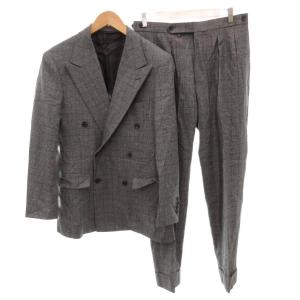 スーツ セットアップ ジャケット パンツ ウール 48 グレー グレンチェック ダブルブレスト /FF
