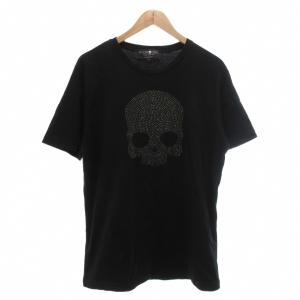 Tシャツ L 黒 ブラック スカルモチーフ ラインストーン装飾 半袖 /NU GY62