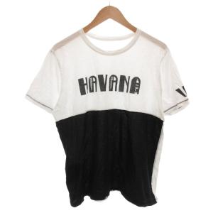 Tシャツ カットソー M-L 黒 ブラック 白 ホワイト 半袖 ロゴプリント ツートンカラー /FF GY62