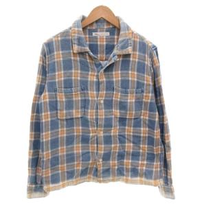 フランネルシャツ 青 ブルー オレンジ チェック柄 長袖 /FF GY62