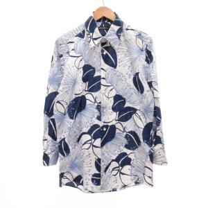 シャツ 長袖 総柄 花がら ラウンドカット 41 青 ブルー 白 ホワイト /JS GY62