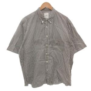BDシャツ S 白 ホワイト 黒 ブラック ストライプ柄 ボタンダウンカラー 半袖 /FF GY62