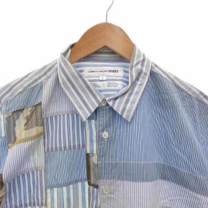 COMME des GARCONS SHIRT シャツ カジュアル シアー切替 L 白 ホワイト 青 ブルー カモフラージュ柄 総柄 半袖 /FF GY62