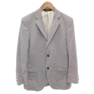 テーラードジャケット シアサッカー 38 白 ホワイト 紺 ネイビー ストライプ柄 /FF GY62
