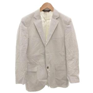 テーラードジャケット 38 白 ホワイト グレー ストライプ柄 ノッチドラペル シアサッカー /FF GY62