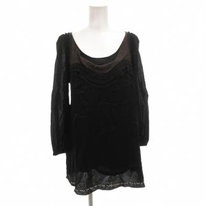 チュニック カットソー フリル ラウンドネック 七分袖 1 黒 ブラック /FF GY62