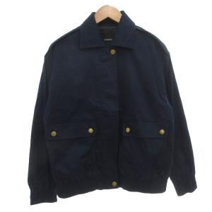 スナップ フロント ハリントン ボンバー ブルゾン ジャケット ゴールドカラー金具 XS 紺 ネイビー