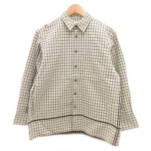 シャツ 長袖 チェック柄 ボックスカット 36 白 ホワイト グレー /JS GY62