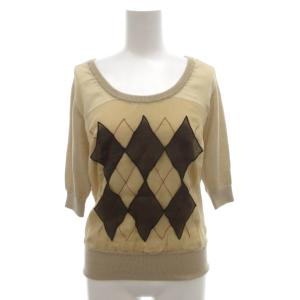 ニット セーター 絹 シルク カシミヤ 42 ベージュ アーガイル柄 ラウンドネック 七分袖 /FF GY62