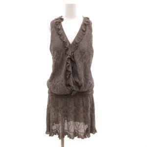 ワンピース ひざ丈 ラメ フリル ノースリーブ 40 グレー /JS GY62