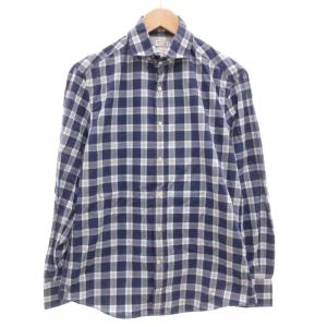 SLIM FIT チェックシャツ 長袖 カジュアル コットン M 青 ブルー 白 ホワイト /GV GY62