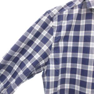 BRUNELLO CUCINELLI SLIM FIT チェックシャツ 長袖 カジュアル コットン M 青 ブルー 白 ホワイト /GV GY62