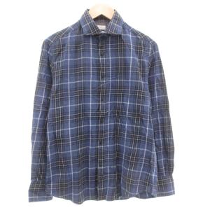 SLIM FIT チェックシャツ 長袖 カジュアル コットン M 紺 ネイビー 白 ホワイト /GV GY62