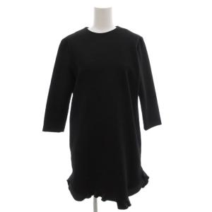 ワンピース 38 黒 ブラック ひざ丈 スカラップ 切替 七分袖 /FF GY62
